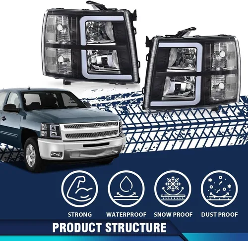 Miniatura 8 de PIT66 Faros LED de proyector de tubo DRL sin bombilla compatibles con Chevy Silverado 1500 2007-2013/2500HD 3500HD 07-14 No se ajusta a los faros
