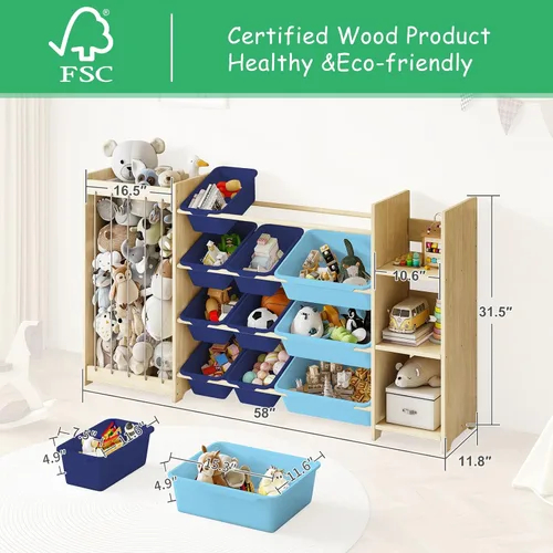 Miniatura 2 de EXPERLAM Organizador de almacenamiento de juguetes 3 en 1, soporte para animales de peluche y estantería de 3 niveles, organizador de juguetes
