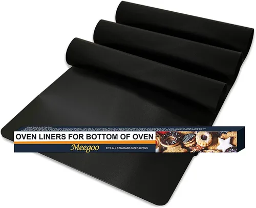 Miniatura 9 de Meegoo Revestimientos de horno para la parte inferior del horno, paquete de 4 forros grandes antiadherentes para horno, tapete de horno para la Negro