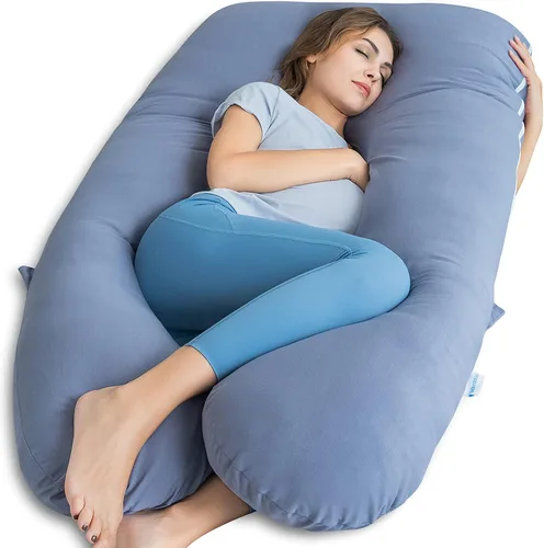 QUEEN ROSE - Almohadas corporales refrescantes para embarazo, sedosas, en forma de U, tamaño de 55 pulgadas, para dormir, alivio del dolor de Azul