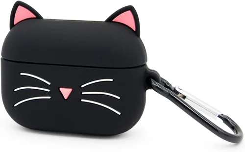 Miniatura 3 de Linda funda para Airpods Pro, funda para Airpods Pro 2, diseño de gatos y gatitos con bigote negro, divertidos animales de dibujos animados en 3D, a