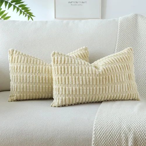 Miniatura 13 de OTOSTAR - Paquete de 2 fundas de cojín decorativas de pana suaves y a rayas estilo boho, fundas de cojín cuadradas para decoración del hogar, fundas