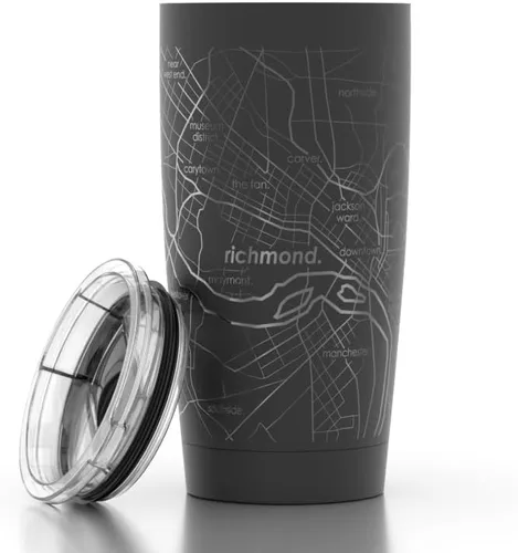 Miniatura 76 de Well Told Vaso de café aislado con diseño grabado de mapa de Atlanta Georgia, taza de acero inoxidable grabada (20 onzas, negro) con diseño de mapa