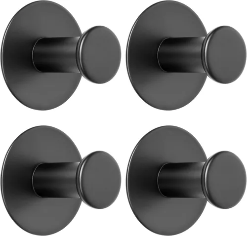 SAYAYO Ganchos autoadhesivos para colgar, ganchos para colgar abrigos de pared, gancho negro mate para toallas para baños, gancho para pegar en el