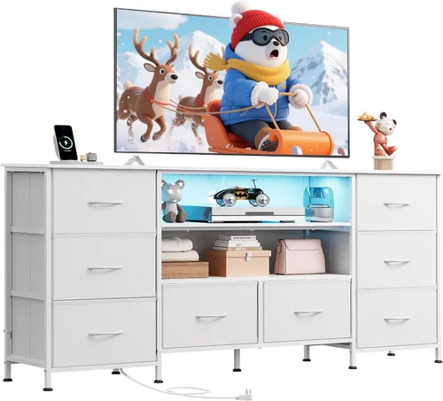 Miniatura 9 de WLIVE Mueble Tocador para TV de 50, 55, 60 pulgadas, Centro de Entretenimiento con Luces LED y Cajones de Tela, Tocador Mueble para TV
