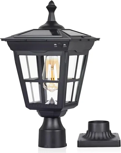 Lámpara solar de poste de luz de aluminio fundido, impermeable, luces de pilar LED con vidrio para exteriores del atardecer al amanecer, luz solar
