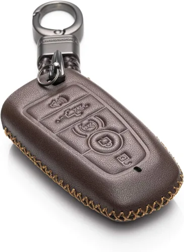 Vitodeco Funda de piel para llave inteligente con llavero compatible con Ford (modelos 2018 - 2026) - 5 botones, marrón