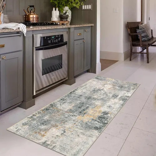 Miniatura 74 de Lahome Alfombra redonda moderna abstracta de 3 pies, color azul, lavable, de 3 x 3 pies, para cocina, entrada, suave, pequeña, antideslizante