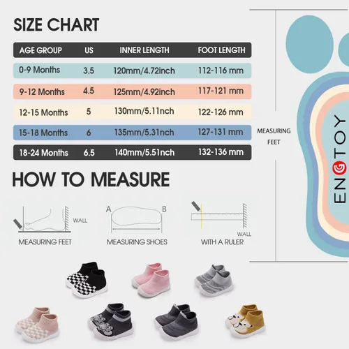 Miniatura 2 de Engtoy Baby Sock Shoes Baby Walking Shoes Infant Non-Slip Breathable Slippers with Soft Rubber Sole Baby Boys Girls Slip On Sneakers