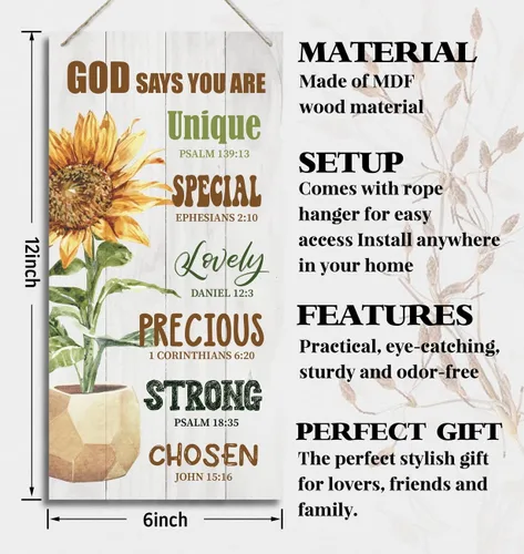 Miniatura 2 de Letrero decorativo de madera con cita inspiradora cristiana, Dios dice que eres, versículos de la Biblia, decoración de placa de madera impresa