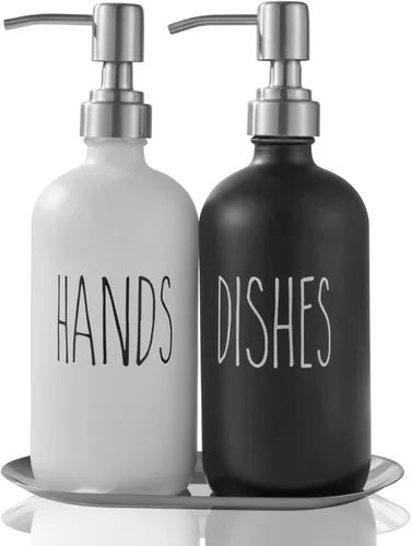 Miniatura 8 de Dispensador de jabón para platos, dispensador de jabón de manos de vidrio grueso, para fregadero de cocina, bomba de acero inoxidable 304, cocina