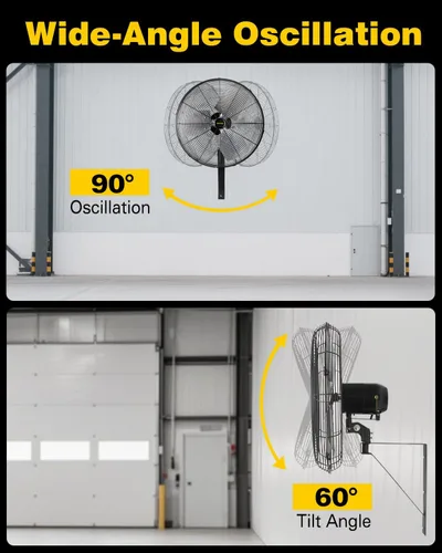 Miniatura 6 de VENTISOL Ventilador oscilante de montaje en pared de 20 pulgadas, ventiladores industriales de alta velocidad de 5500 CFM con 3 velocidades