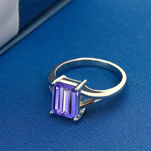Miniatura 81 de Gem Stone King Anillo de compromiso solitario con diseño clásico de vástago dividido para mujer, plata de ley 925, piedra natal de piedra preciosa