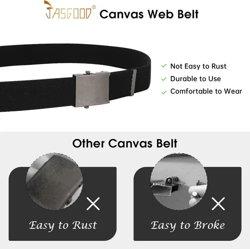 Miniatura 4 de JASGOOD 3 Pack Unisex-Adult Military Web Belt Canvas Web Belt for Men Adjustable Cloth Fabric Belt with Metal Buckle