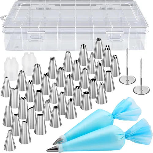 Kootek Juego de 42 bolsas de pastelería y puntas, kits de suministros de decoración de pasteles para hornear con 36 puntas de glaseado numeradas, 2