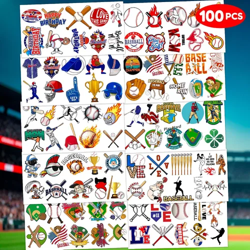 Miniatura 2 de 96 tatuajes temporales de béisbol – Regalos y decoraciones para fiestas de cumpleaños temáticas deportivas, divertidas calcomanías de béisbol