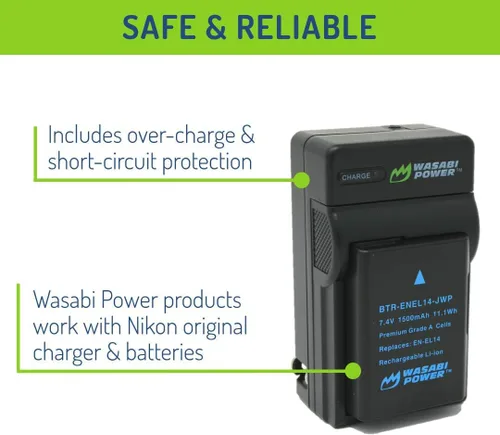 Miniatura 4 de Wasabi Power Batería (paquete de 2) y cargador para Nikon EN-EL14, EN-EL14a y Nikon P7000, P7100, P7700, P7800, D3100, D3200, D3300, D5100, D5200