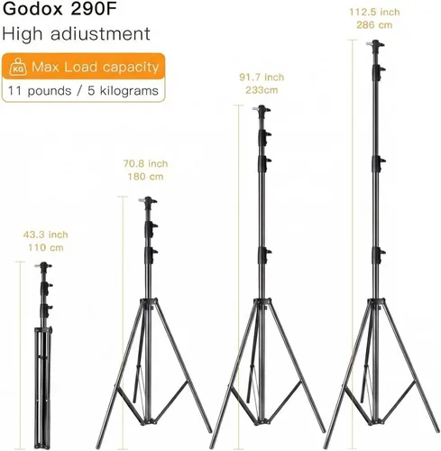 Miniatura 2 de Godox Soporte de luz resistente 290F 9.5 pies (9.5 ft) extra alto Carga máxima de 11 libras (11.0 lbs) Compacto 35 pulgadas plegado