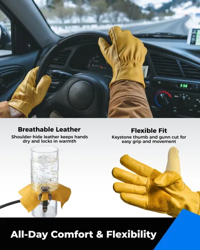 Miniatura 4 de Toolant Guantes de trabajo de invierno para hombre, de cuero aislado con resistencia al agua y protección contra abrasión para clima frío 1 par