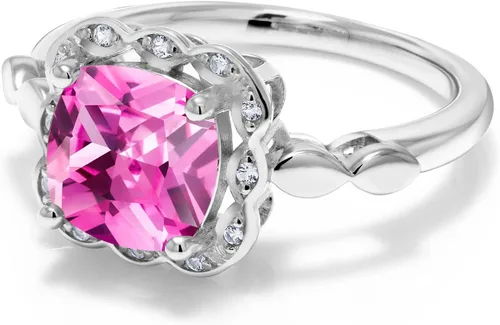 Miniatura 150 de Gem Stone King Anillo de compromiso de plata de ley 925 de 0.315 in con piedra natal y zafiro blanco creado Anillo de compromiso de boda