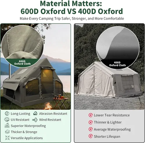 Miniatura 7 de Tienda de campaña inflable de lujo grande, resistente al viento y a la lluvia, interior de 12 ㎡, refugio para 2 a 10 personas, configuración rápida