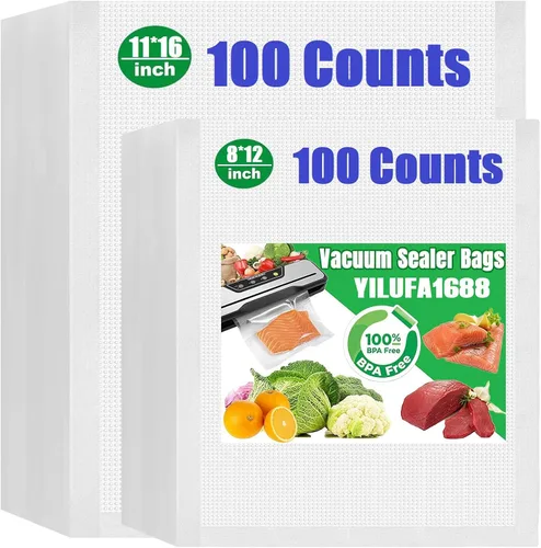 Miniatura 24 de Bolsas selladoras al vacío de un galón, paquete de 200 bolsas de sellado al vacío de 11 x 16 pulgadas, 0.295 in de grosor y sin BPA, resistentes a