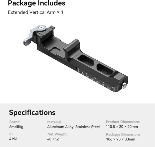 Miniatura 9 de SmallRig Brazo vertical extendido para DJI RS 3 mini, placa de montaje de extensión para DJI RS 3 Mini - 4196