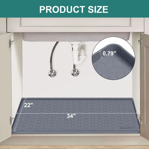 Miniatura 2 de Tapete para debajo del fregadero, 34 x 22 pulgadas, bandeja de silicona impermeable debajo del fregadero para armarios de cocina y lavandería, Azul