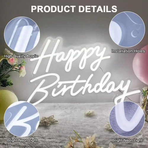 Miniatura 4 de Letrero de neón de feliz cumpleaños para todas las fiestas, tamaño grande - 23 x 14 pulgadas, letreros de neón LED con interruptor regulable
