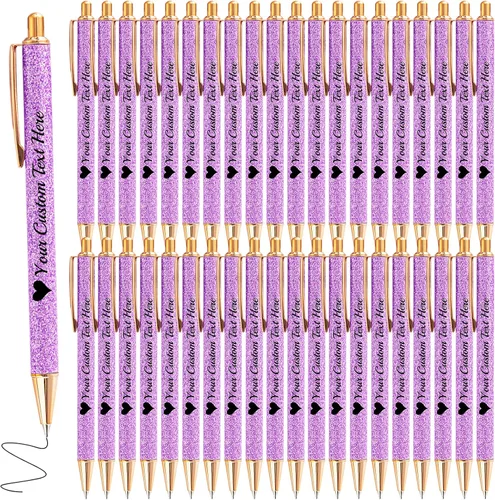 Miniatura 50 de Hasta 100 bolígrafos personalizados a granel con nombre, bolígrafo con purpurina personalizable, logotipo de negocios, mensaje de texto, regalo