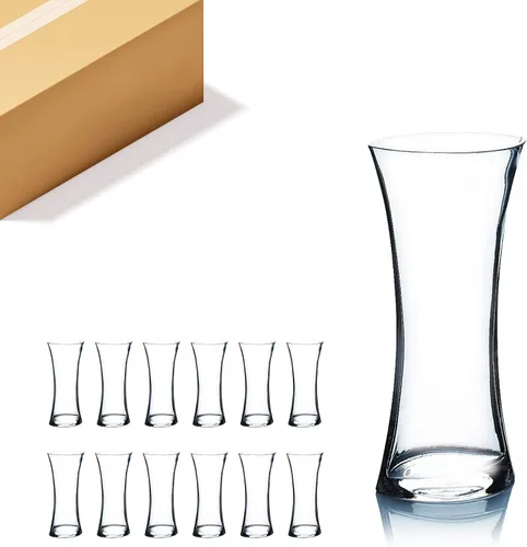 Miniatura 10 de Jarrón único de ramo WGV, 5.5" de ancho, 5" de alto, vidrio transparente corto huracán cóncavo para flores, portavelas para eventos de boda