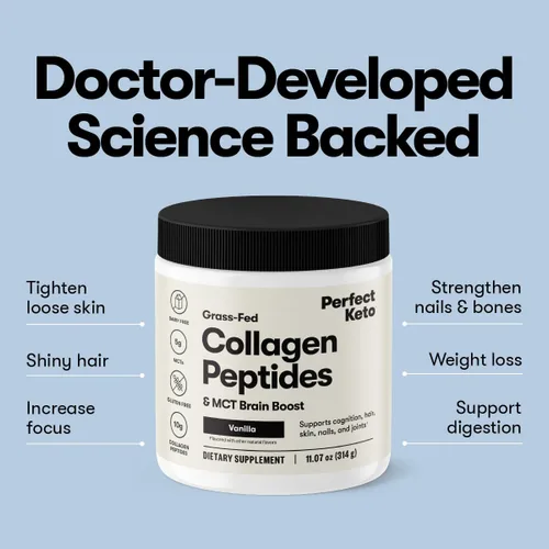 Miniatura 7 de Perfect Keto - Polvo de proteína de péptidos de colágeno con aceite MCT, colágeno hidrolizado, suplemento de tipo I y III, sin gluten, alimentado