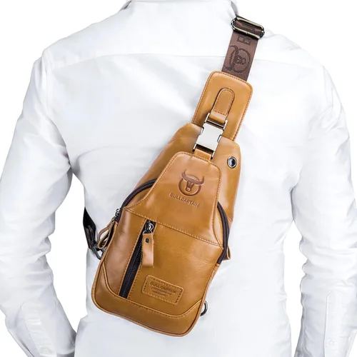 Miniatura 7 de Hebetag Bolso bandolera de cuero casual para hombres y mujeres, para viajes al aire libre, senderismo, campamento, hombro, pecho