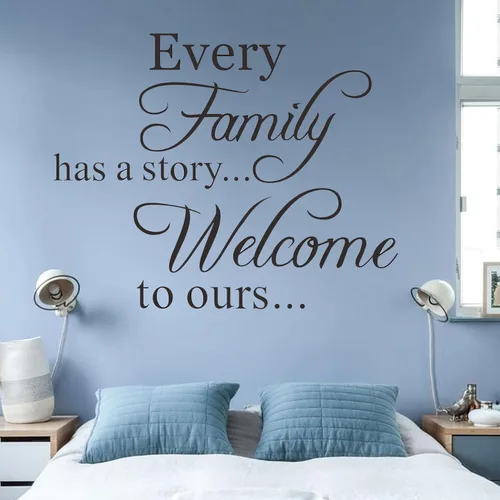 Miniatura 7 de Vinilo decorativo para pared con texto en inglés «Every Family Has a Story» con frase «Welcome to ours»