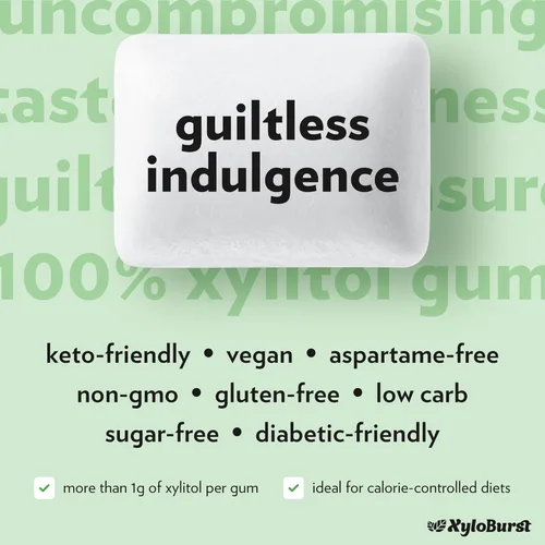 Miniatura 4 de XyloBurst Goma de mascar de xilitol Sin azúcar, sin gluten, apto para dieta cetogénica, goma de mascar sin aspartamo para la salud bucal, goma