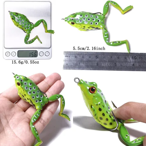 Miniatura 5 de Señuelo de rana, señuelos de pesca de topwater, señuelos de rana para pesca de lubina, cebos suaves de rana de agua superior con señuelos de pesca