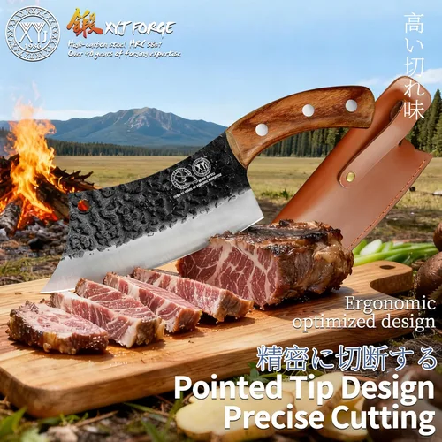 Miniatura 5 de XYJ Auténtico cuchillo de cocina FULL TANG de 6.2 pulgadas, cuchillos de chef con funda de cuero de transporte, cuchillos de carnicero para carne
