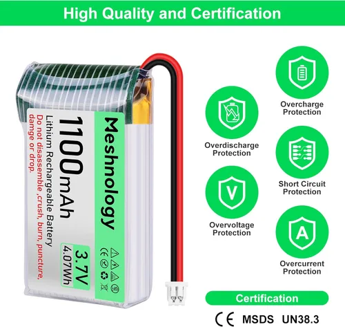 Miniatura 2 de Batería Li de 3.7 V 1100 mAh con cable de cargador USB 102540 1S LiPo batería con placa de protección, cinta de goma aislada y enchufe micro JST