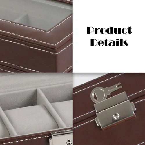 Miniatura 5 de NEX Caja de reloj organizador para hombres de piel sintética superior de cristal para el almacenamiento de relojes