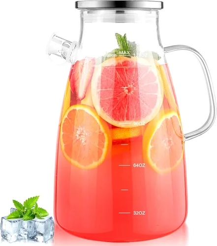 Miniatura 9 de Aofmee Jarra de vidrio con tapa y asa, jarra de agua de vidrio con tapa, jarra de té helado, jarra de borosilicato para bebidas frías o calientes