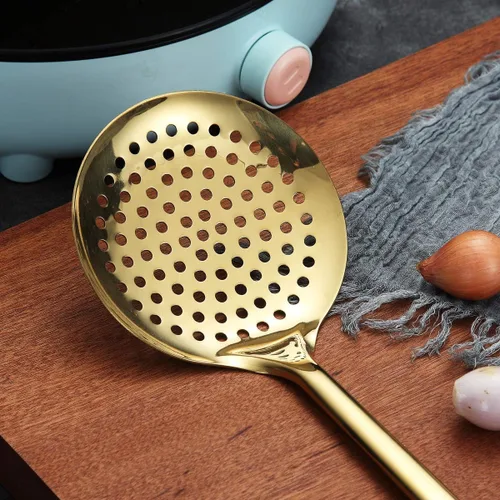Miniatura 5 de Berglander Espumador, Colador de Acero Inoxidable Dorado, Cocina Dorada con Chapado de Titanio, Cucharas Ranuradas, Para Cocina, Colador de Metal 3.