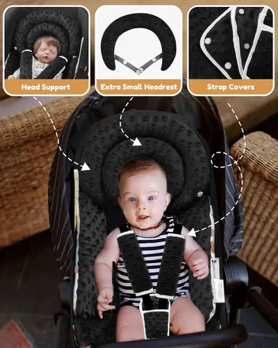 Miniatura 6 de BOMOLOUR Inserto de Asiento de Coche para Bebés con Cojín Removible para Recién Nacido, Inserto Reversible para Asiento de Coche con Soporte