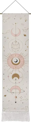 Miniatura 9 de Arte para colgar en la pared de fase lunar, tapiz bohemio para habitación (negro, 12.8 x 51.2 pulgadas)
