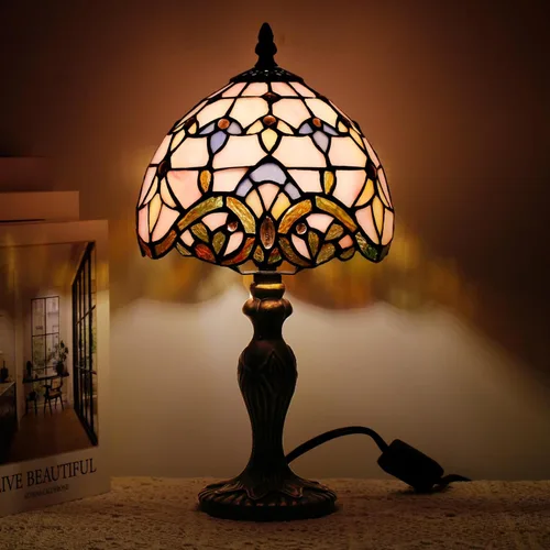 Miniatura 14 de Pequeña Lámpara Tiffany de Vidrio Emplomado, Lámpara de Mesa, Mini Luz de Acento de Escritorio para Dormitorio, Mesita de Noche, Lectura, Hogar