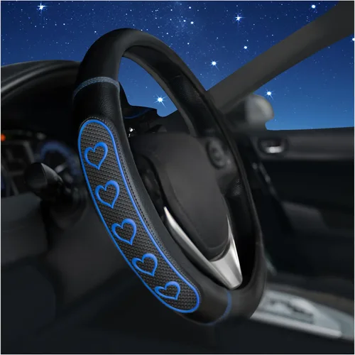 Funda para volante ventilada en forma de corazón con agarre de cuero antideslizante. Compatible con vehículos Ford, Toyota, Honda, Nissan y azul