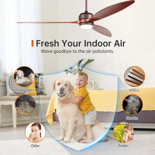 Miniatura 2 de reiga - Ventilador de techo de madera de nogal de 65 pulgadas con luces y control remoto, motor DC reversible silencioso, alto flujo de aire