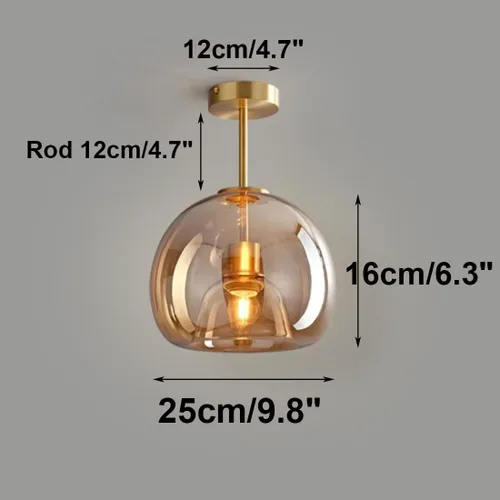 Miniatura 6 de Lámpara de techo semiempotrada de cristal dorada con pantalla de vidrio ámbar, lámpara de techo moderna de mediados de siglo para pasillo