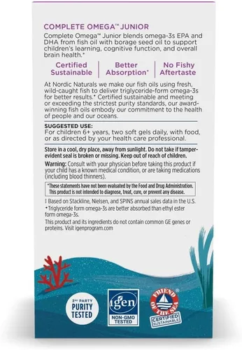 Miniatura 6 de Nordic Naturals Complete Omega Jr., Limón, 90 mini geles blandos, 283 mg de Omega-3 totales y 35 mg de GLA, cognición saludable, función del sistema