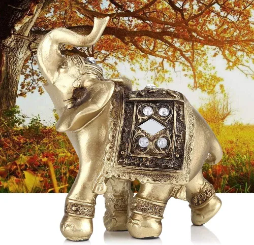 Miniatura 3 de Elegante estatua dorada de elefante, escultura respetuosa con el medio ambiente, fortuna para regalos de decoración del hogar (9 x 9)