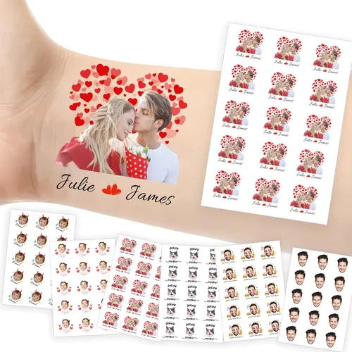 Miniatura 36 de Tatuajes temporales personalizados con foto y nombre, logotipo personalizado para adultos, niños, mujeres, hombres, regalo de boda, cumpleaños